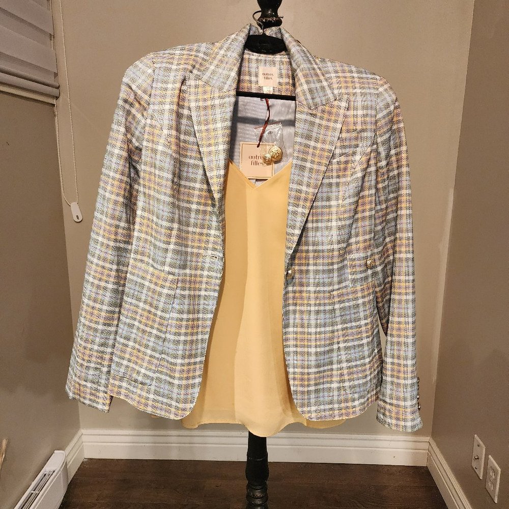 Autres Filles Blue/Yellow Plaid Blazer, NWT, Size XS